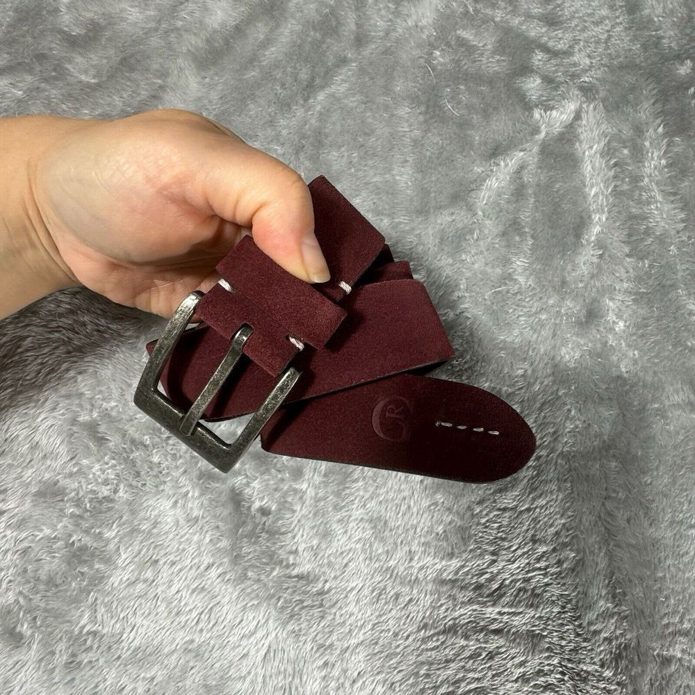 ROBERT GRAHAM Belt Mens 40 Burgundy Suede Silvertone Buckle Wine